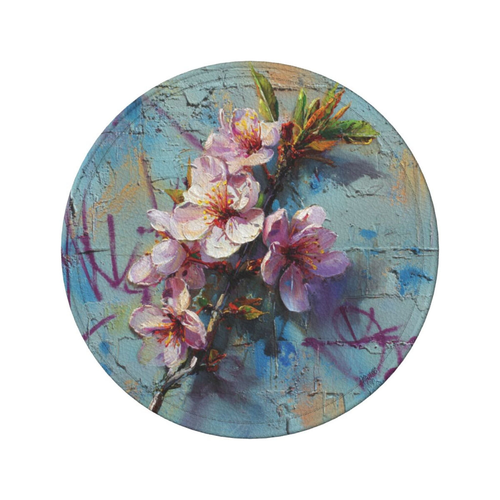 Round Leather Coaster Set of 6 with Artistic Floral Graffiti Design - Includes Storage Base, Heat - Insulation and Anti - Slip Coasters (Diameter 3.9in/10cm)